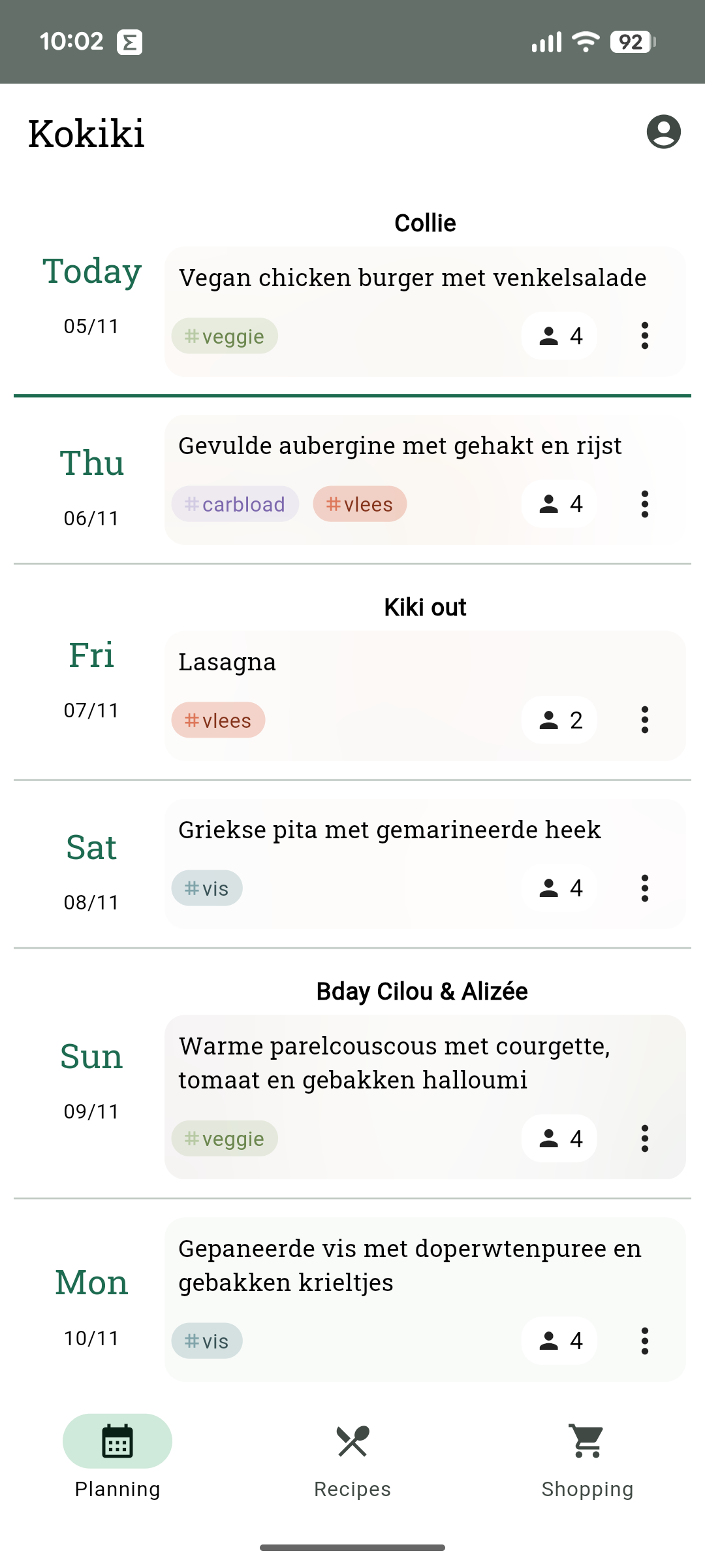 Meal Planning Screenshot